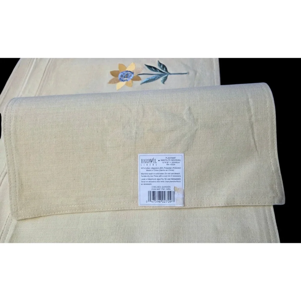 Bardwil Linens CHELSEA GARDEN Placemats Spring Flower Embroidery Yellow Set of 4